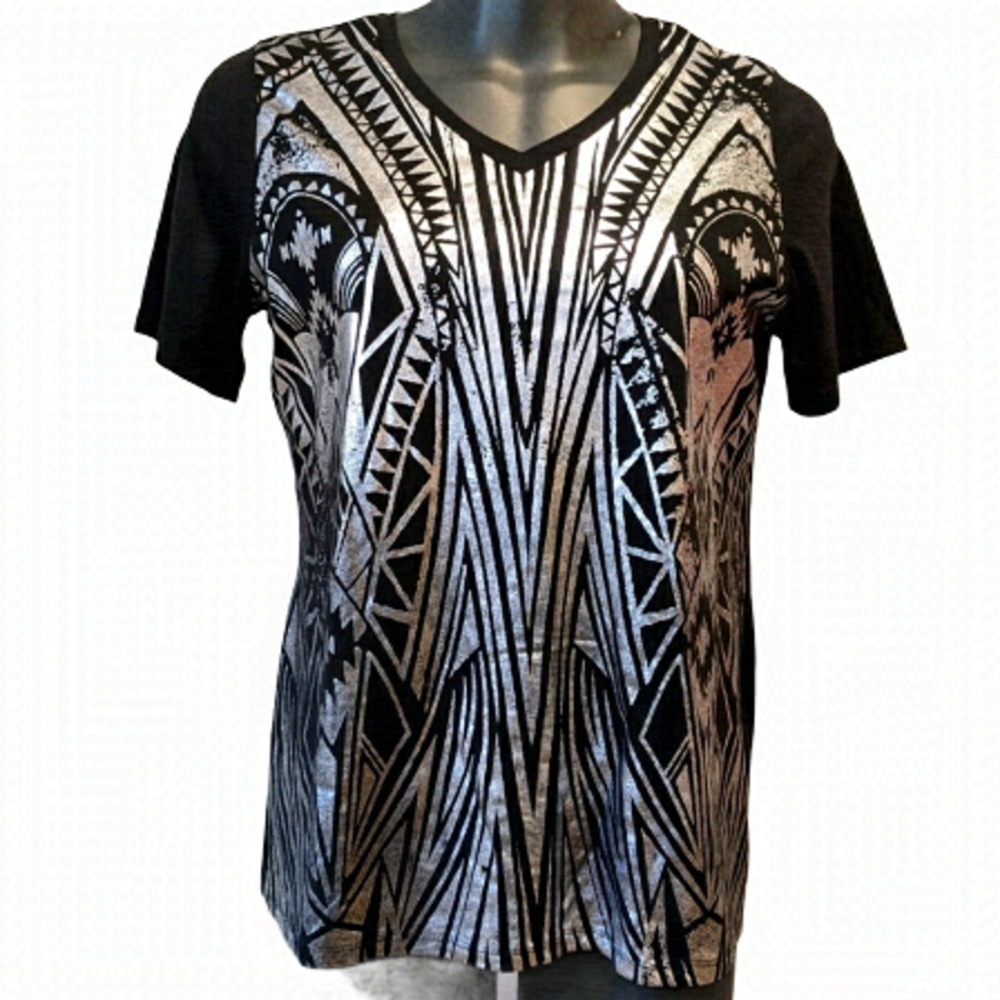 2/$20 Penningtons Black And Silver Print Tee T-Shirt Plus Size X